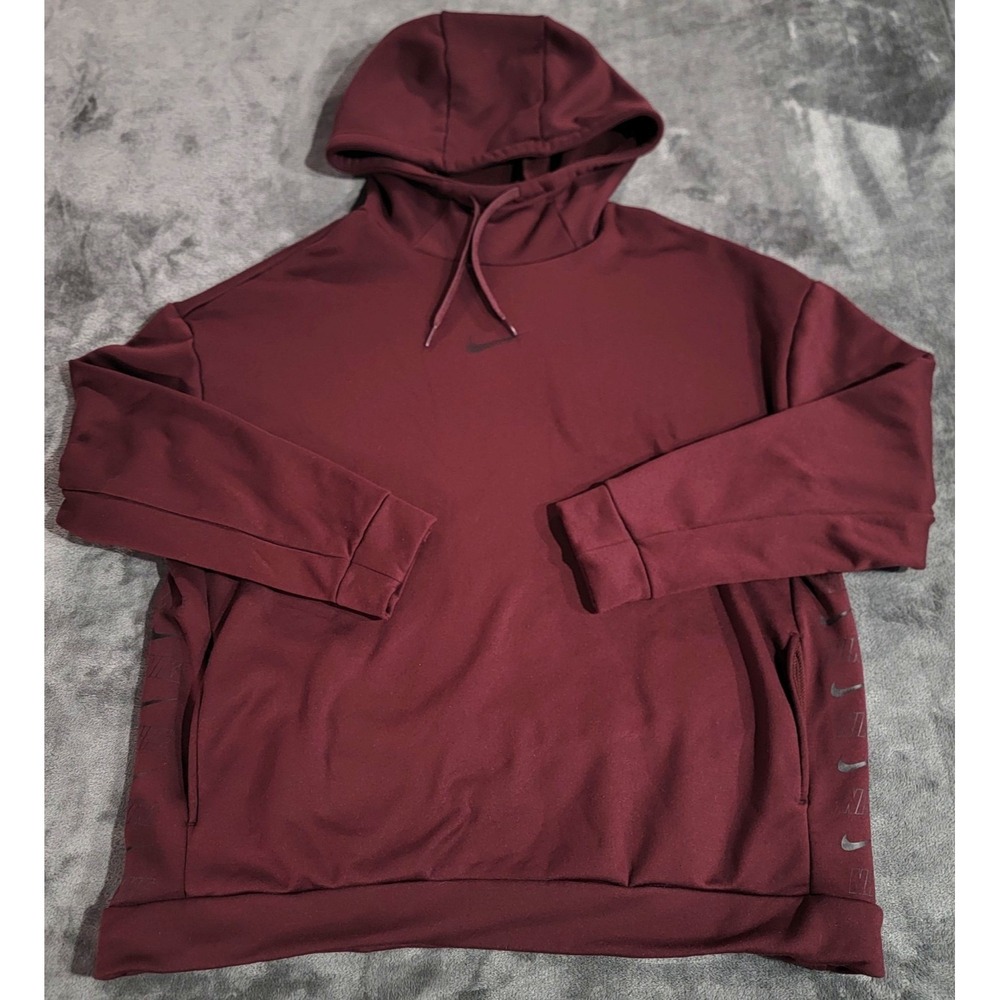 Nike Hoodie Womens Large Burgundy Center Swoosh Stretch Performance Soft Logo